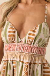 Always Intentional Light Beige Tropical Print Maxi Dress